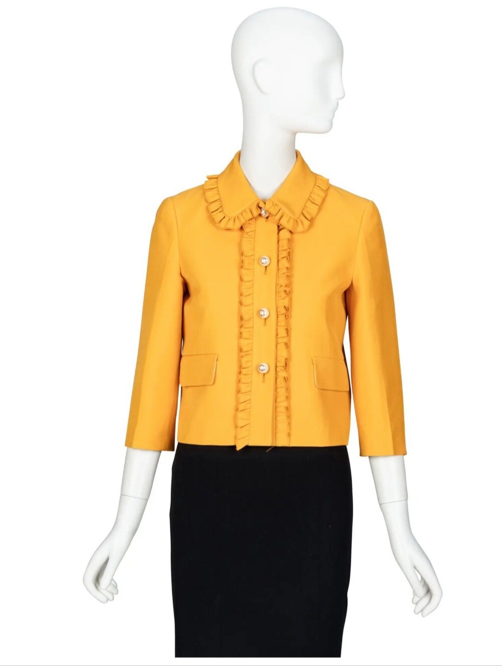 Gucci Mustard Ruffle-Trim Cropped Blazer